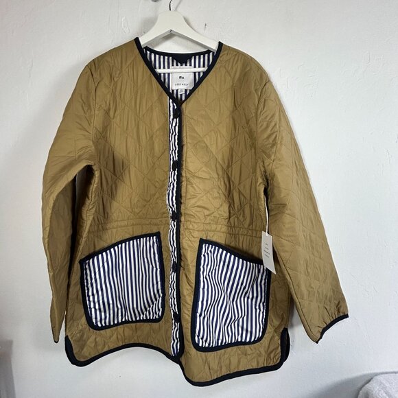 Free Assembly Women's Quilted Cinched Waist Liner Jacket XXL Brown Pockets New - Picture 1 of 10